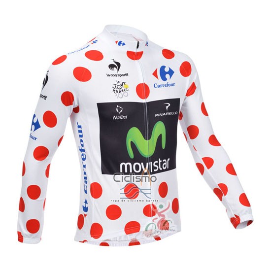 Movistar Lider Ropa Ciclismo Culotte Largo 2013 Hombre Mangas Largas Blanco y Rojo